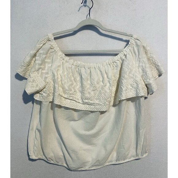 Lucky Brand Top Womens XL Ivory Off the Shoulder Embroidered Cropped Boho Beachy - Picture 2 of 8